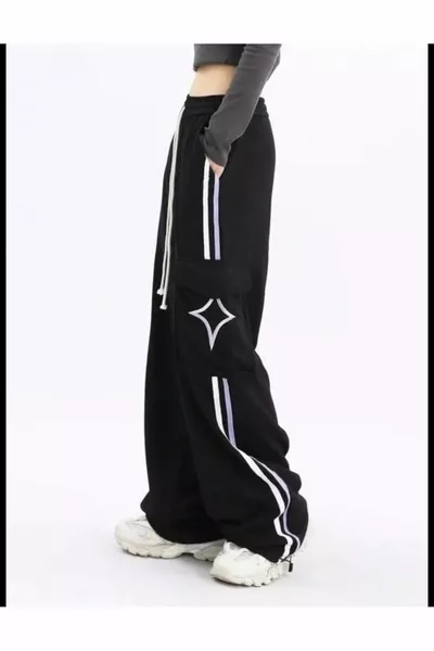 K Black Knit Star Pattern Sweatpants / Trousers