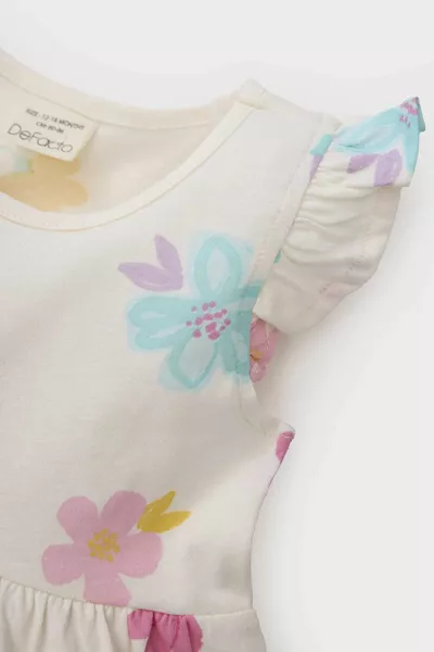 فستان صيفي قصير الأكمام للبنات بنقشة الزهور SM