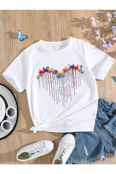 قميص أطفال بطبعة قلب وفراشات