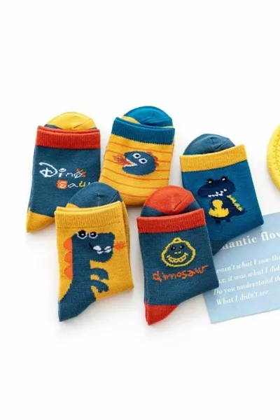 5 أزواج جوارب أطفال ورضع بنقش ديناصور، سلسلة الديناصورات الخاصة 2