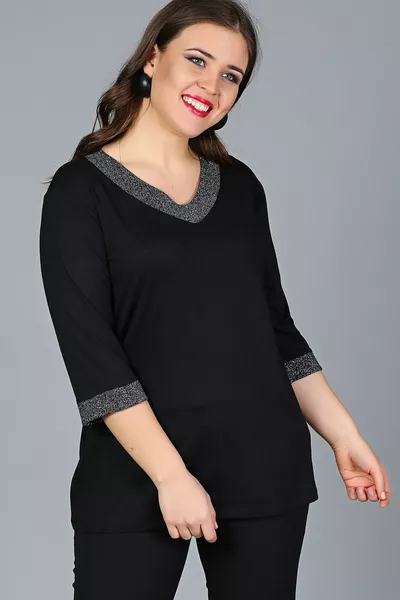Plus Size Collar Sleeve Glitter Half Sleeve Blouse