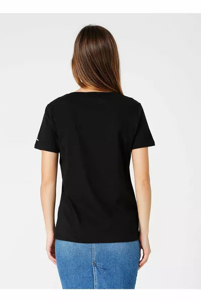 V-Neck Plain Black Women's T-Shirt TEYO