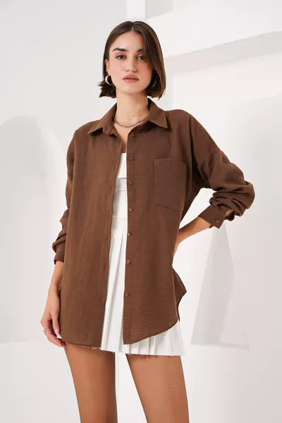 Chemise oversize en lin à une poche  clair