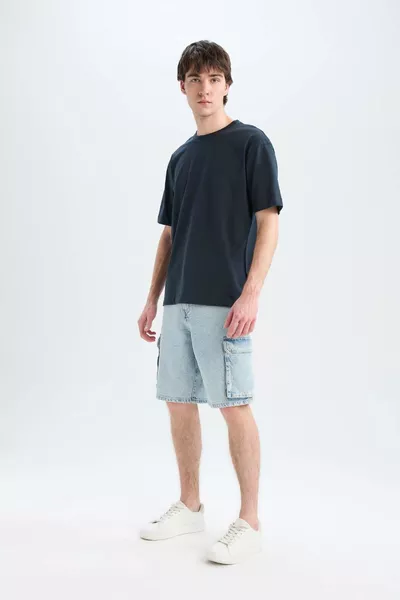 % Baumwolle Oversize Weit geschnittenes Basic T-Shirt mit Rundhalsausschnitt und kurzen Ärmeln AXNS