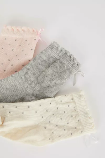 جوارب طويلة قطنية للفتيات حديثي الولادة بمقاس مضاد للانزلاق، طقم مكون من 3 قطع ns