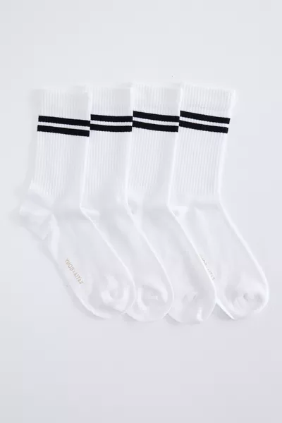 Calze con calzini a righe, confezione da 4, bianchi