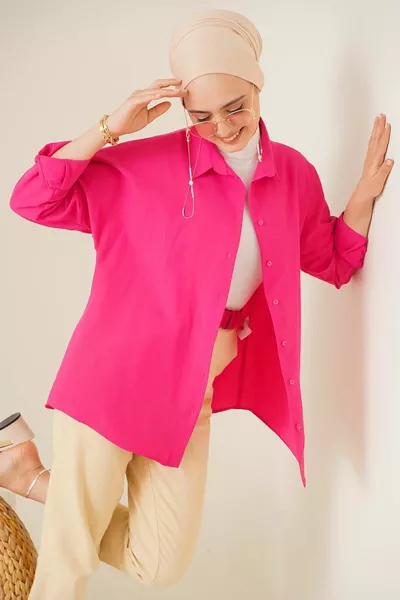  قميص حجاب أساسي كبير الحجم - وردي غامق