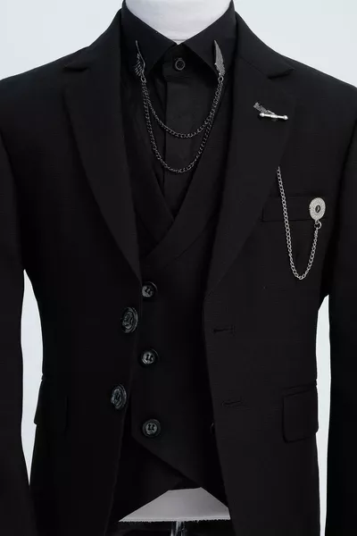 Costume enfant garçon slim avec détails chaîne / Sans chemise