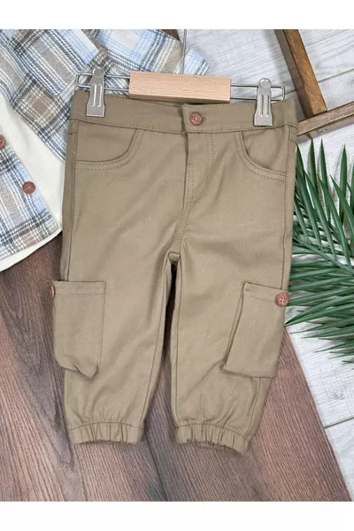 Holzfällerhemd mit Hut, Waffel-Hoodie, Canvas-Overall, Cargohose 4-teiliges Set für Jungen/Kinder