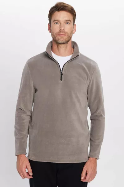 Унисекс стандартного кроя флисовый свитшот с круглым вырезом, серый, антикунающийся, холодостойкий