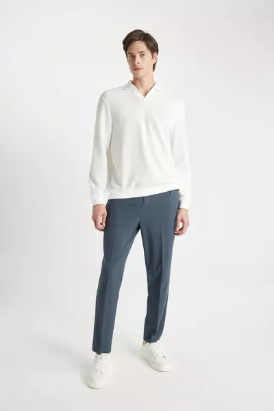 Regular Fit Polo Collar Jacquard Knit Sweatshirt AU