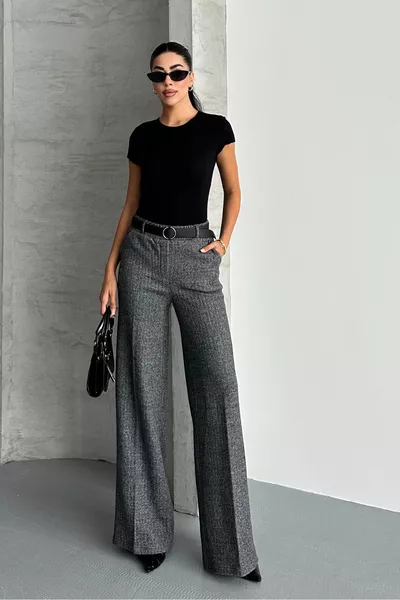 Women's Patterned Wide-Leg Palazzo Pants with Pockets and Belt