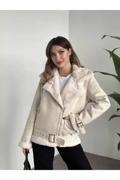 Nouvelle saison Veste en cuir suédé pour femme avec ceinture et fermeture rapide