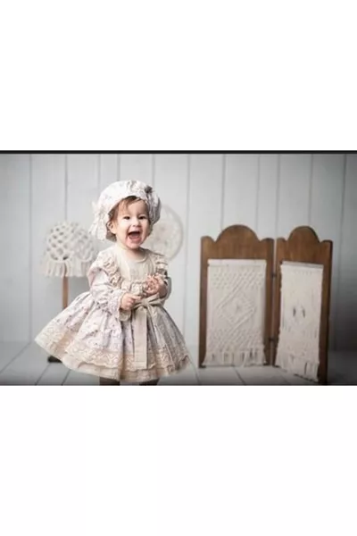 فستان قديم الطراز مزخرف بالزهور - فستان رسمي للأطفال - مناسب لملابس عيد الميلاد من عمر  سنة