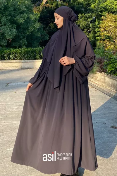 Edles Umhang-Set mit Schleier und Schal in Rauchgrau (DREITEILIGES SET)