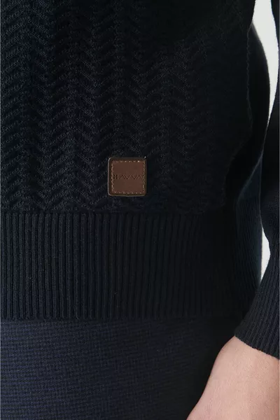 الرجال الأزرق الداكن بولو الرقبة منقوشة القطن متماسكة سترة 