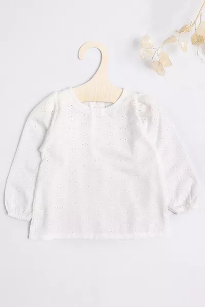 Weiße langärmlige Spitzenbluse für Mädchen
