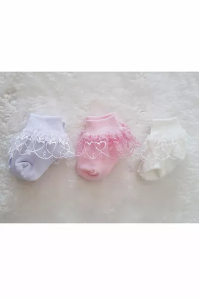 Комплект из 3 детских носочков для девочек с кружевом, хлопковые с эластаном, эластичные