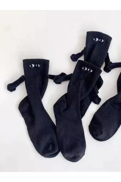 1 paio di Calze Sportive Magnetiche Nere da Tenere per Mano per Amicizia: Divertenti e Confortevoli