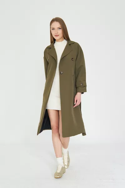 Trench-coat long femme kaki vert doublé / Sevde Ugur