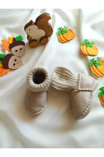 حذاء طفل من جلد الحمل العضوي الطبيعي، بوت طفل، شبشب طفل