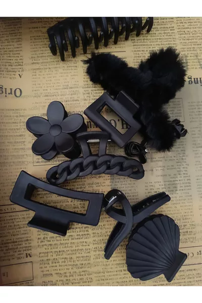 عبوات مشابك شعر من القطيفة المخلوطة السوداء مكونة من  قطع