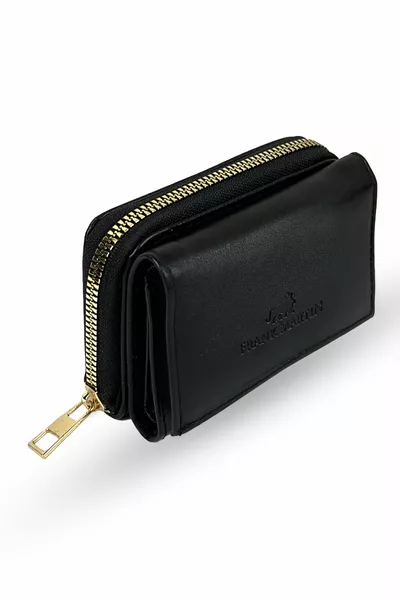 Дамско портмоне от изкуствена кожа с отделение за банкноти и цип, черно