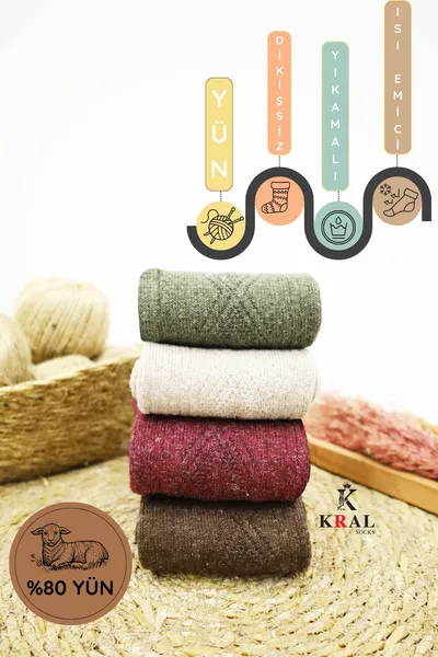 Hiver (4 PAIRES) Laine d’agneau Chaussettes en laine sans couture avec boîte thermique pour femme