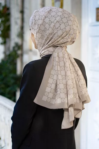 Châle en soie de Médine de luxe pour femme Beige-4