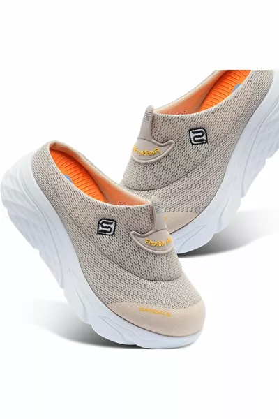 Damen Clog mit Fersenpolster Orthopädisches Mesh Sabot Arzt Krankenschwester Krankenhaus Koch Hausschuh  Beige