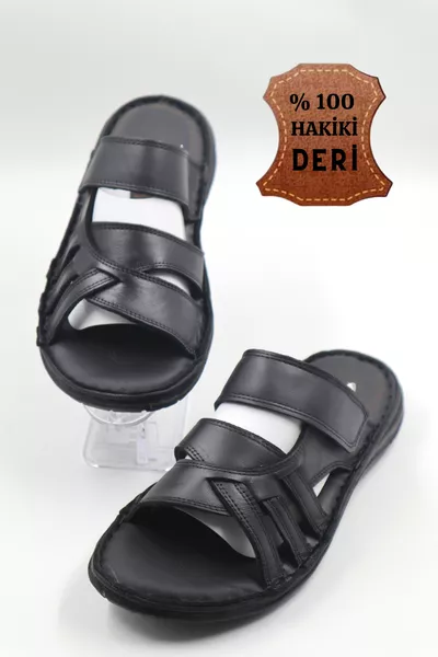 Мужские черные тапочки из натуральной кожи