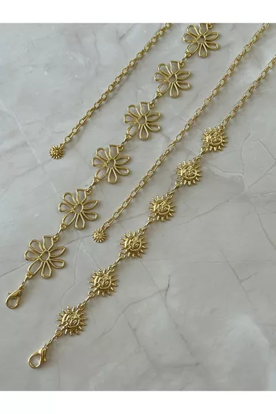 Blumen- und Sonnenmuster 2-teiliges Set aus Körper-, Taillen-, Kleidungs-, Hosen- und Rockketten-Gürtel