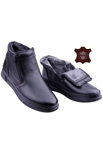 حذاء رجالي أتم بوت من الجلد الطبيعي، مريح للغاية، أرثوبيدي ومبطن بالفرو