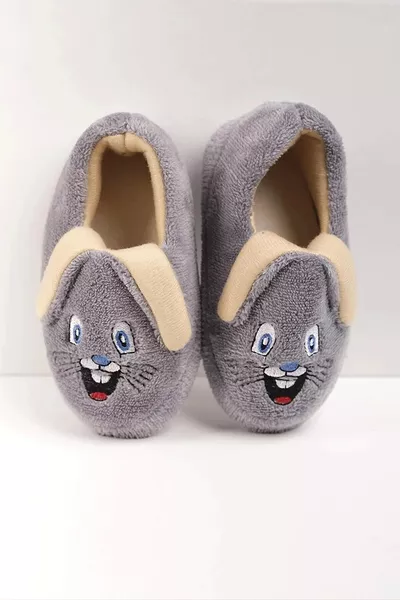 Children's Non-Slip Sole Slippers with Cotton Lining, Multi-Purpose School/Preschool/Home Slippers with Rabbit Design