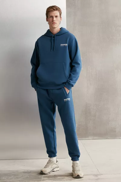 Martel Men's Soft Fleece-Lined Printed Regular Drawstring Blue Sweatshirt