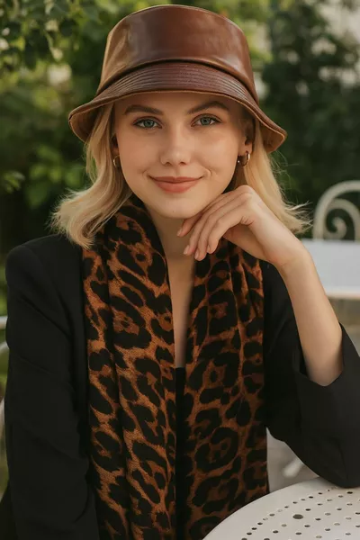 Sciarpa Marrone con Motivo Leopardo 