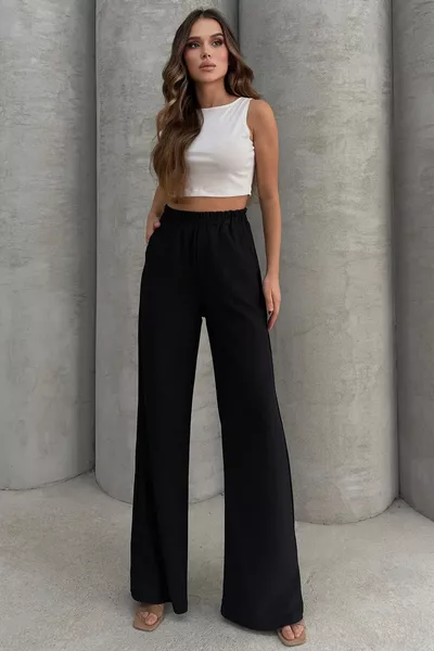 بنطال بخصر مرتفع ناعم واسع الساق مصنوع من جيرسي مرن