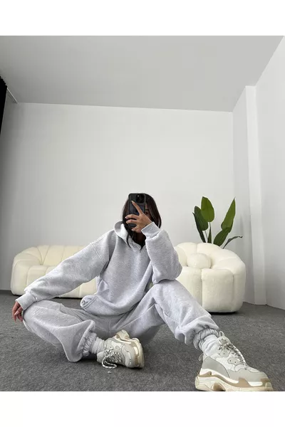 Oversized 3-Ply Quilt Hoodie and Sweatpants 2-Piece Sets