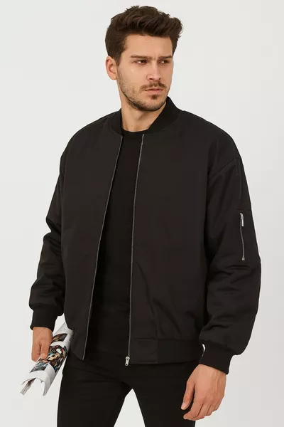 Unisex Men's Fit Black Bomber Jacket
