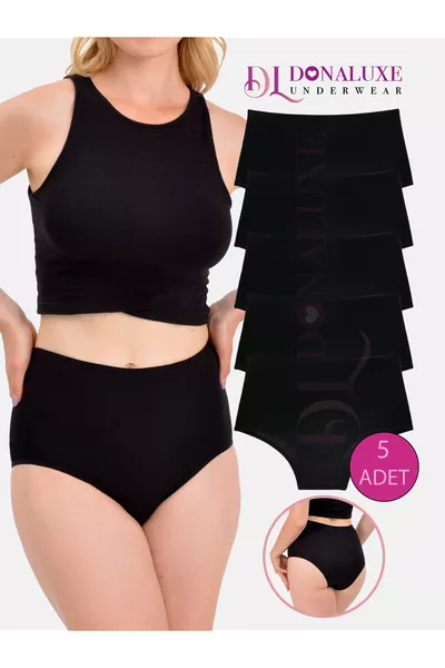 سراويل نسائية، سروال خصر عالي، أسود، قطن، قماش ناعم، عبوة من 5 قطع