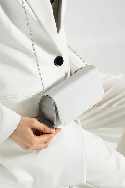 Silver Satin Evening Bag Portfolio Bag Clutch Bag Satendüzz