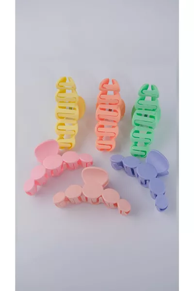 مجموعة 6 مشابك شعر نسائية بتصميم شبكي بألوان الباستيل