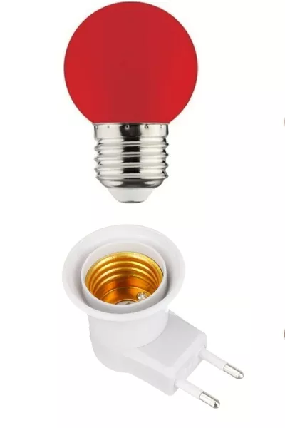 Red  LED Night Light with On-Off Switch Socket + 1W Energy-Saving Colorful Bulb