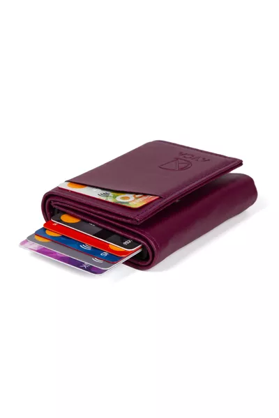 Women's Purple Vegan Leather Wallet with Cash Compartment and Sliding Mechanism Card Holder