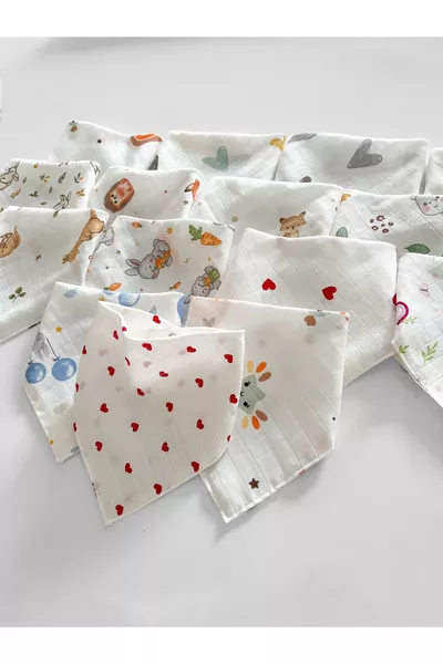 5 Pezzi di Bavaglini per Bambina con Motivi Misti in Mussola di Cotone %, con Due Bottoni a Pressione, Bavaglino, Sciarpa per Bambino