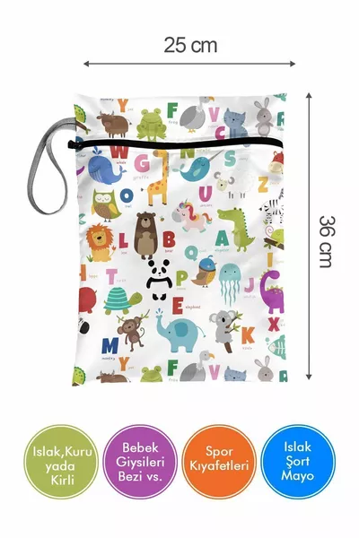 Alphabet - Wet/Dry Dirty Clean Clothes, Swimsuit, Baby Laundry Bag - Waterproof