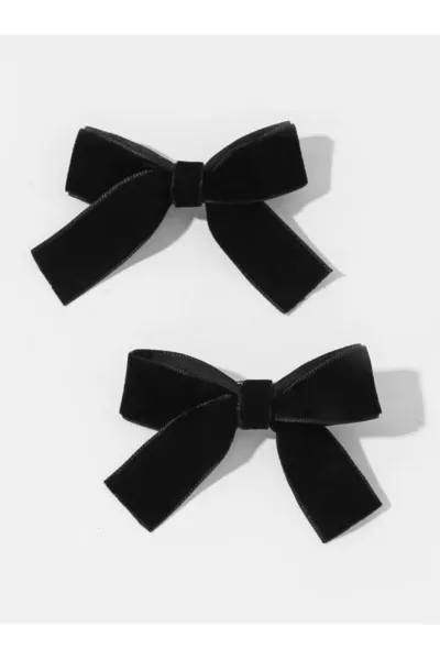 طقم مشابك شعر قطيفة حريرية بفيونكة عدد 2