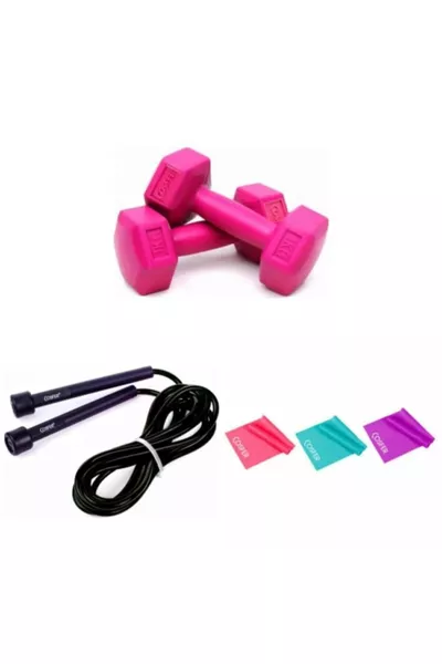 بيلاتس، مجموعة تمارين (دمبلز 1 كغ * 2 قطعة، بيلاتس ثلاثي، شريط مقاومة * 7.5 سم، حبل قفز 1 قطعة)