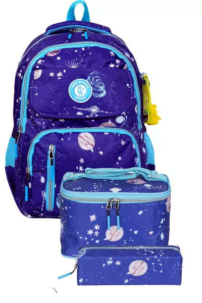 Лицензирана ученическа раница с космически десен, термо чантичка за храна и несесер 3 в 1