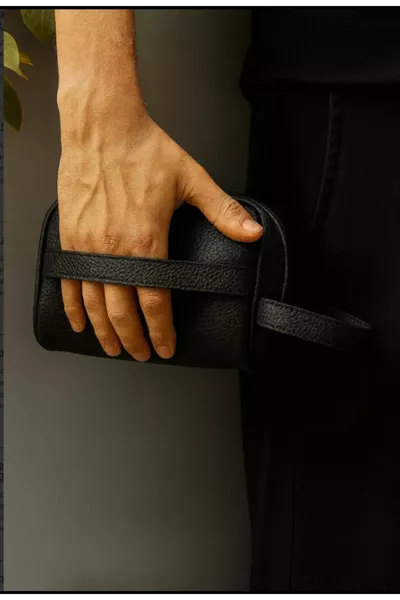 Men's Double Handle Leather-Look Handbag - Black